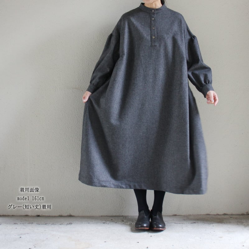 再々入荷** LinenYa リネンヤ ウール長袖スタンドカラー