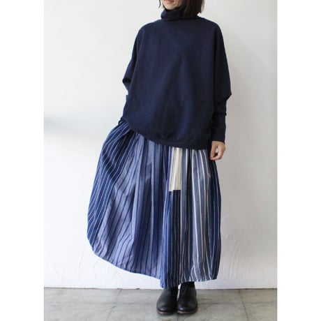 **再入荷**Tigre Brocante ティグルブロカンテ　ストライプMIXバレルロングスカート　#ネイビー【送料無料】