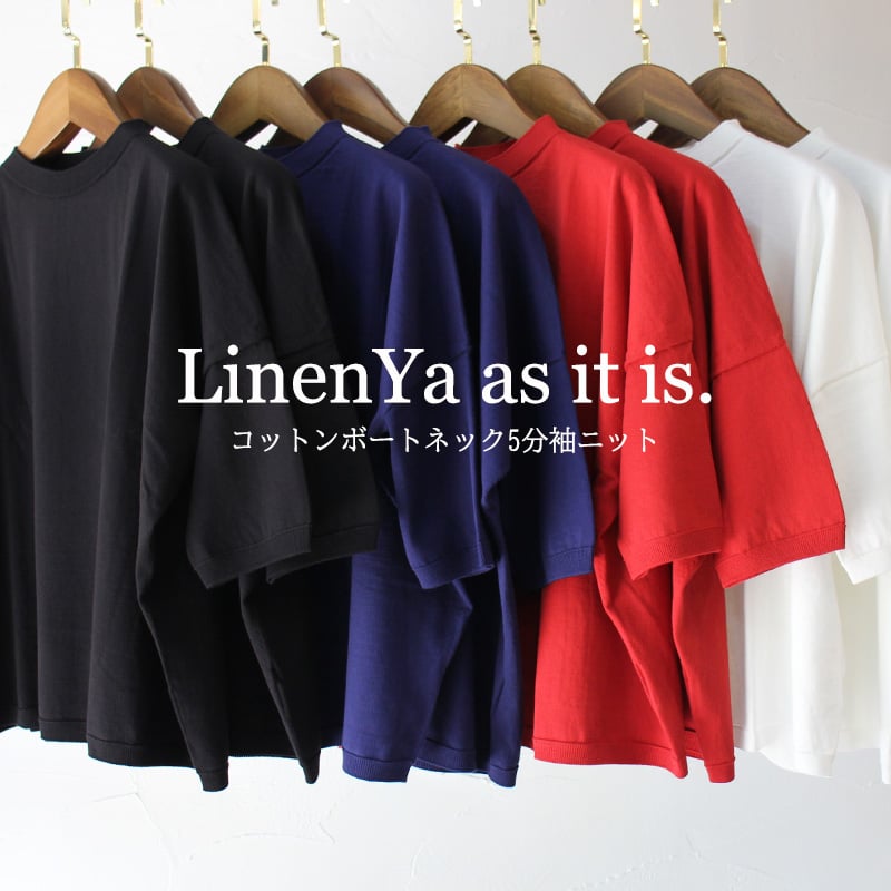 リネンヤ　Linenya コットンクルーネック半袖ニット 黒 再入荷全6色＊レディース＊Linen ya by as it is.-リネンヤ