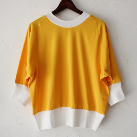 amne アンヌ　GIZA3/4crew　ギザコットン7分袖クルーネック　#イエロー、グリーン、ブラック
