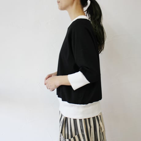 amne アンヌ　GIZA3/4crew　ギザコットン7分袖クルーネック　#イエロー、グリーン、ブラック
