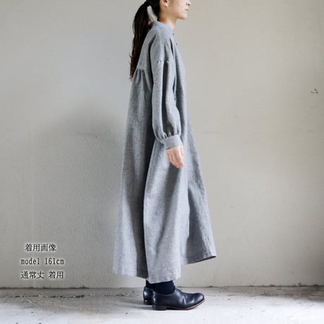 **再々入荷** LinenYa リネンヤ　ウールコットン長袖スタンドカラーワンピース　#千鳥格子