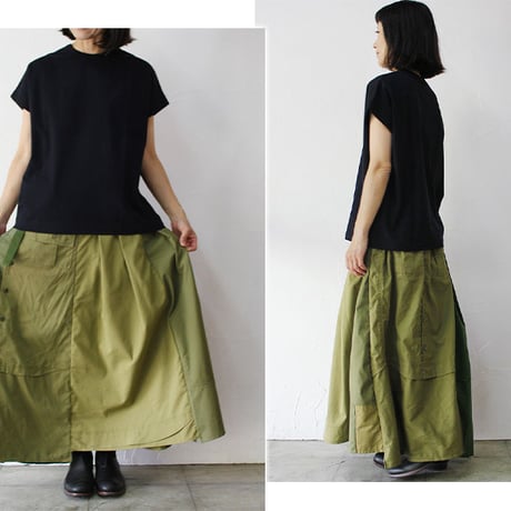 ARTE POVERA アルテポーヴェラ RE-ARMEEシャツMIXアシンメトリースカート　#オリーブMIX　【送料無料】
