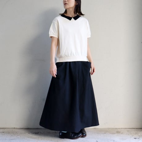 MAGALI マガリ　ループバックコットンオーガンジー襟カットソー　#アイボリー、ブラック