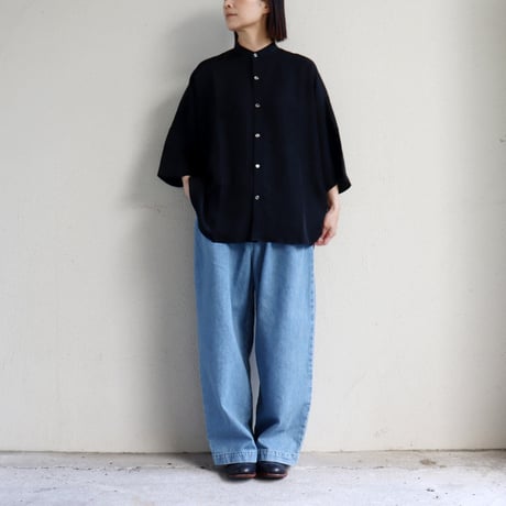**再入荷** TRAVAIL MANUEL トラバイユマニュアル　キュプラドットバンドカラーシャツ　#ネイビー、ブラック
