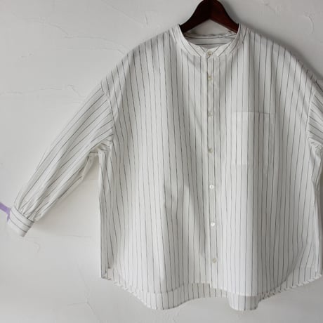 **またまたまた再入荷** LinenYa リネンヤ　コットンタイプライターバンドカラーシャツ　#ホワイト、ネイビー