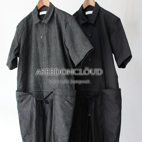 **再入荷** ASEEDONCLOUD　アシードンクラウド　Ash dyeing linen sakurashi jumpsuit  #ブラック　【送料無料】