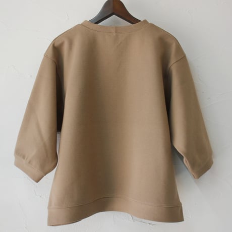 ARTE POVERA アルテポーヴェラ　刺し子風コットン天竺8分袖トレーナー　#スミクロ、ベージュ