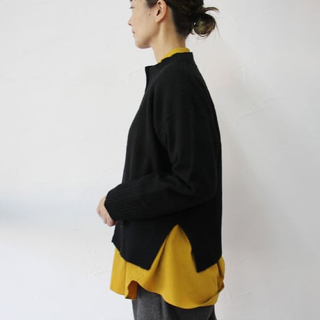 homspun ホームスパン　縮絨起毛ウールショートカーデ　#TOPグレー、ブラック