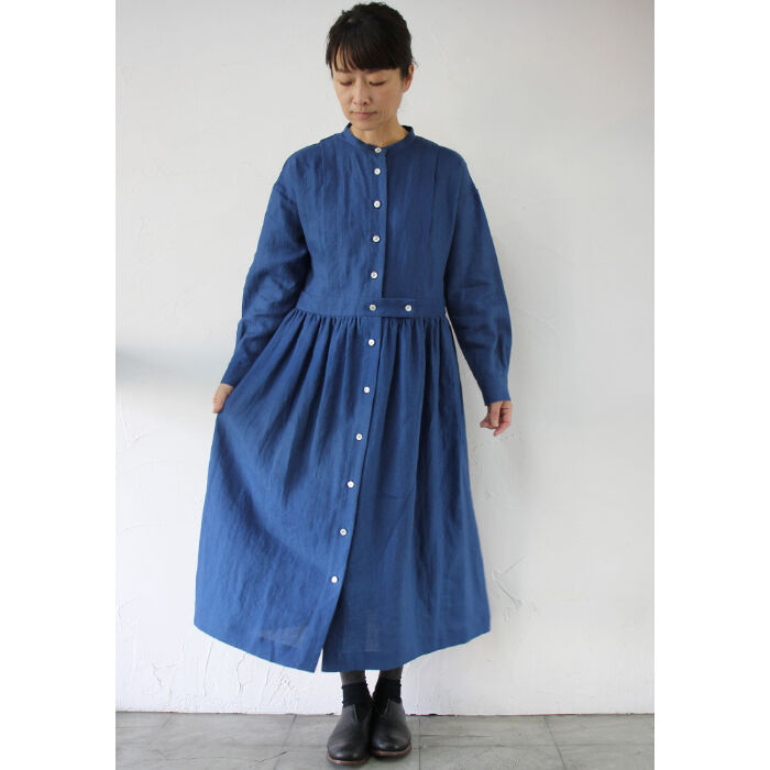 MAGALI マガリ リネンタックギャザーワンピース #アンバー、ブラック 