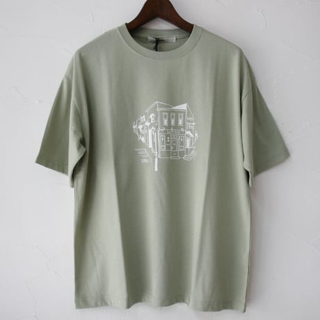 amne アンヌ　Tシャツ　ブティック柄半袖Tシャツ　#ホワイト、セージ、ネイビー