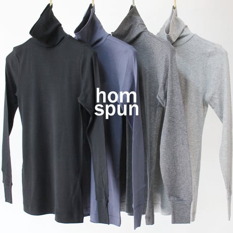 **再入荷**　homspun ホームスパン　60/1フライスタートルネックプルオーバー　#ブラック、アイアンブルー、TOPチャコール、TOPグレー