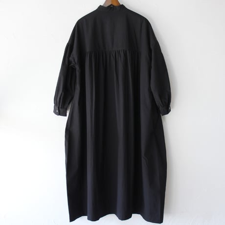 **またまたまた再入荷**LinenYa リネンヤ　コットンタイプライター長袖スタンドカラーワンピース　#ブラック、チャコール