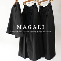 MAGALI マガリ　コットンリネンツイルタックワイドパンツ　#ブラック