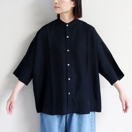 **再入荷** TRAVAIL MANUEL トラバイユマニュアル　キュプラドットバンドカラーシャツ　#ネイビー、ブラック
