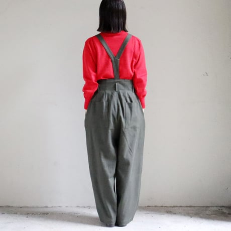 **size2のみSALE**atelier naruse アトリエナルセ　カツラギコットンリネンサスペンダーパンツ　#オリーブ、ネイビー