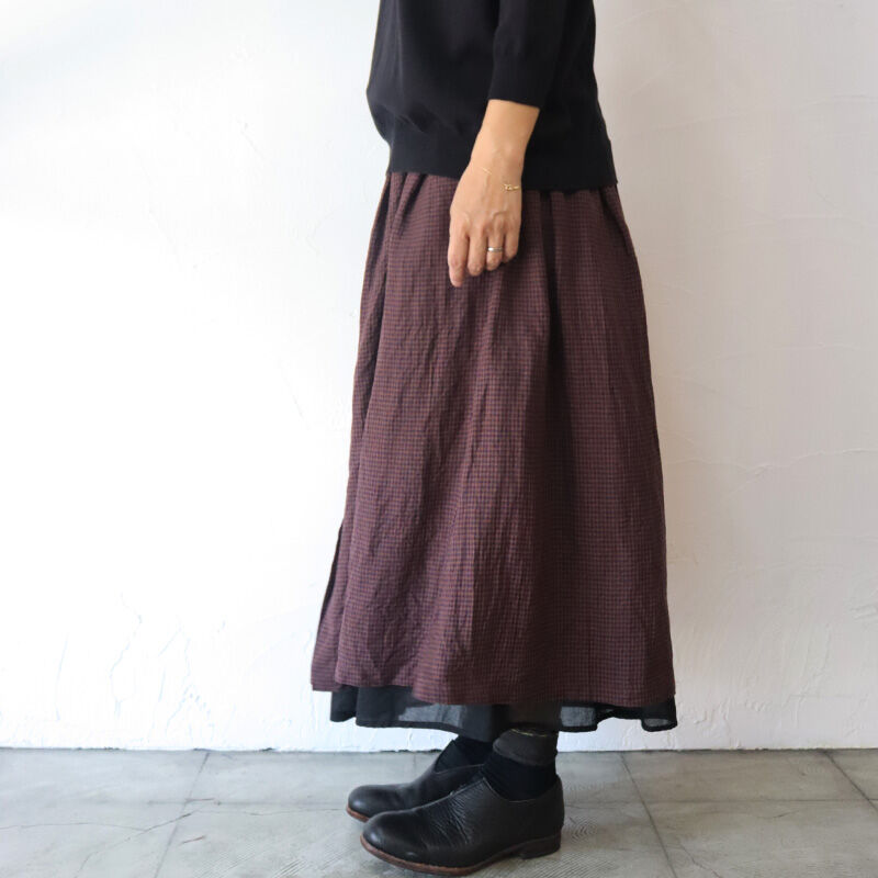 ❋ 新品 タグ付 MAGALI マガリ 麻 ギンガム ロングスカート リネン MAGALI マガリ フレンチリネン・ギンガム・レイヤードスカート