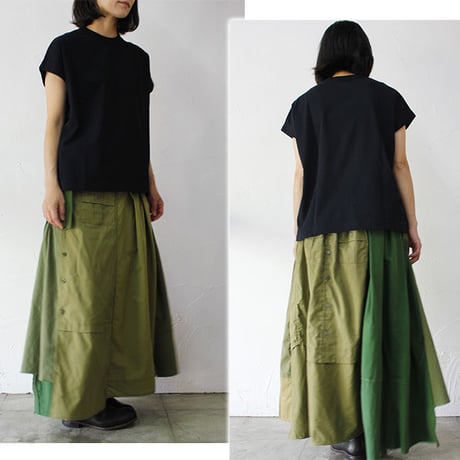 ARTE POVERA アルテポーヴェラ RE-ARMEEシャツMIXアシンメトリースカート　#オリーブMIX　【送料無料】