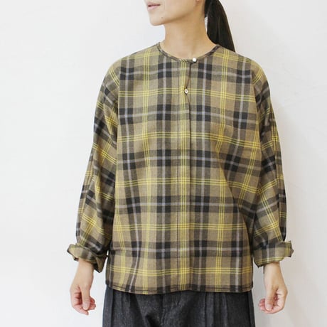 homspun ホームスパン　ウールタータン比翼トップス #ベージュｘサックス、チャコールｘレッド