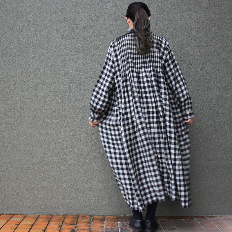 maison de soil メゾンドソイル ウールギンガムピンタックバンドカラー  