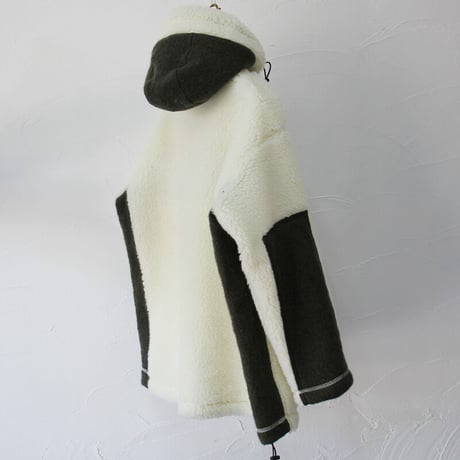 maomade マオメイド　シープボアｘ圧縮ウールフードジャケット　#オフ白ｘカーキ、ブラックｘブラック