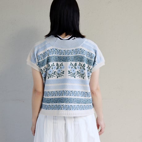 ASEEDONCLOUD アシードンクラウド　Flower Jacquard Knit Blouse #オフ白、ブラック　【送料無料】