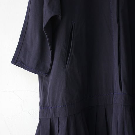 **またまた再入荷** homspun　ホームスパン　コットンラチネ八分袖タックワンピース　#アイアンブルー、ネイビー、ブラック