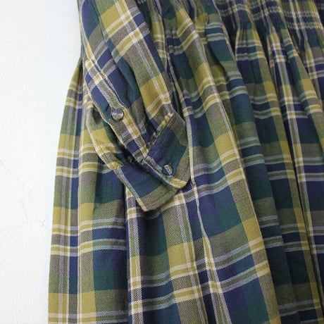 maison de soil メゾンドソイル WOOL COTTON  CHECK CREW NECK P/O DRESS WITH MINI PINTUCK　綿ウールチェックピンタックワンピース