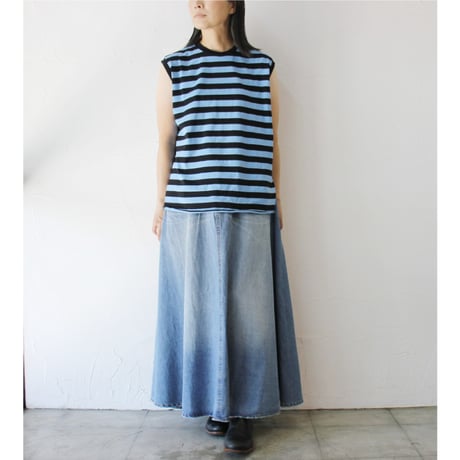 KHA:KI カーキ　8ozデニムフレアーロングスカート　#ecru , lt indigo
