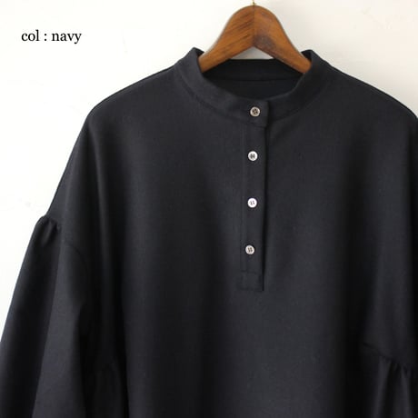 **再々入荷** LinenYa リネンヤ　ウール長袖スタンドカラーワンピース　#ブラック、ネイビー、グレー