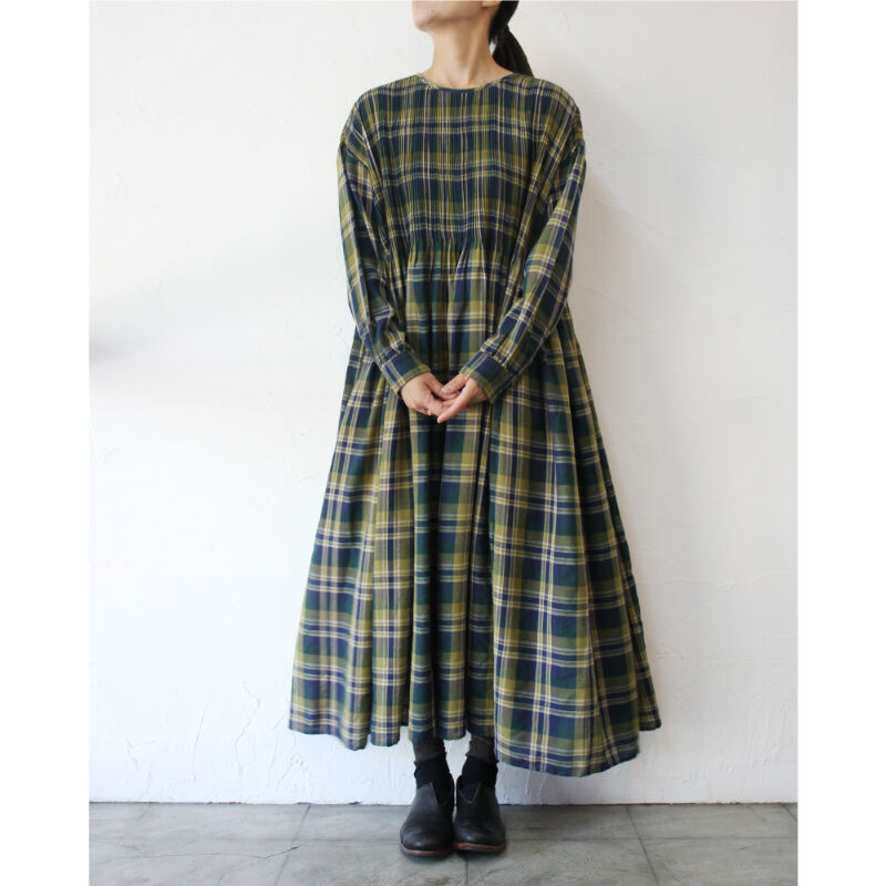 maison de soil ワンピース maison de soil メゾンドソイル WOOL COTTON CHECK CREW