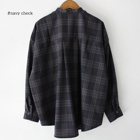 TRAVAIL MANUEL トロチェックバンドカラー長袖シャツ　#ネイビー、グレー　【送料無料】