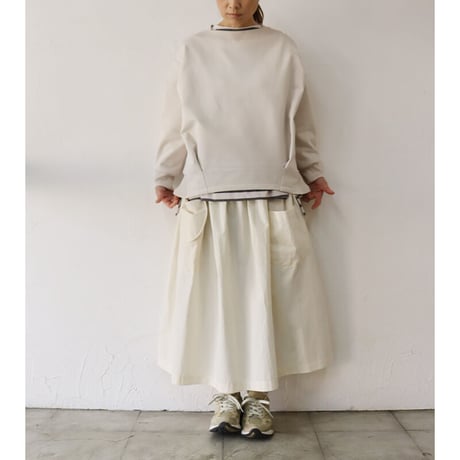 **再入荷** sasanqua by trees サザンカバイツリース　高密度ポプリンアシメレイヤーポケットスカート　#アイボリー、カーキ、ブラック