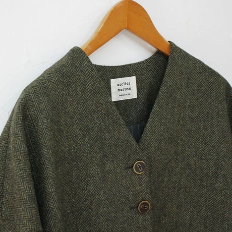 atelier naruse アトリエナルセ　MOON ENGLAND tweed cocoon coat  ツィードコクーンコート  #カーキグリーン　【送料無料】