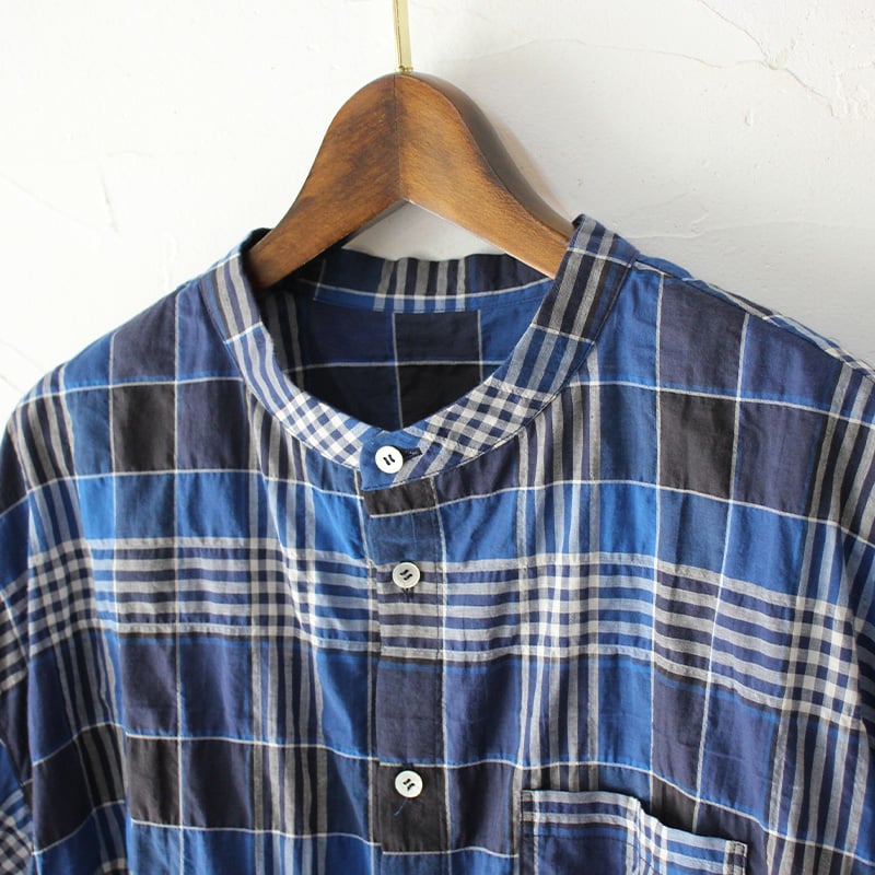 またまた再入荷** LinenYa リネンヤ チェックハンドカラー半袖シャツ