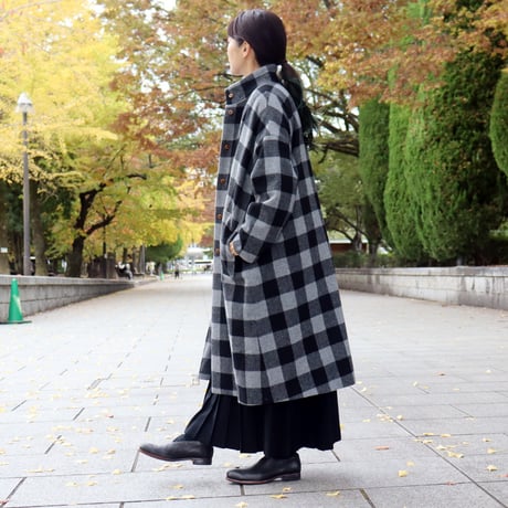 MAGALI マガリ　トラディッショナルウール＆ブロックチェックウールハイネックコート