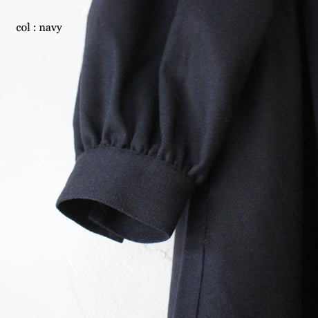 **再々入荷** LinenYa リネンヤ　ウール長袖スタンドカラーワンピース　#ブラック、ネイビー、グレー