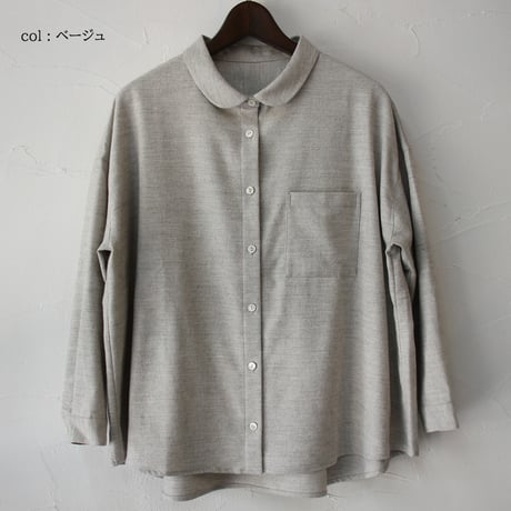 **再入荷** Linenya リネンヤ　コットンｘヤクウール丸襟ブラウス　#チャコール、グレー、ベージュ