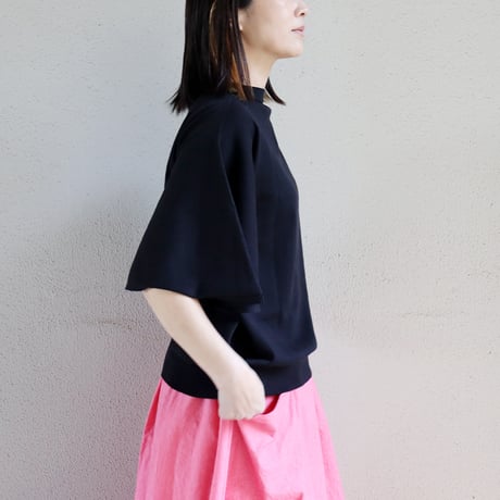 **またまた再々入荷** Linenya リネンヤ as it is.　コットンフレアースリーブニット　#ネイビー、ブラック、ライトブルー