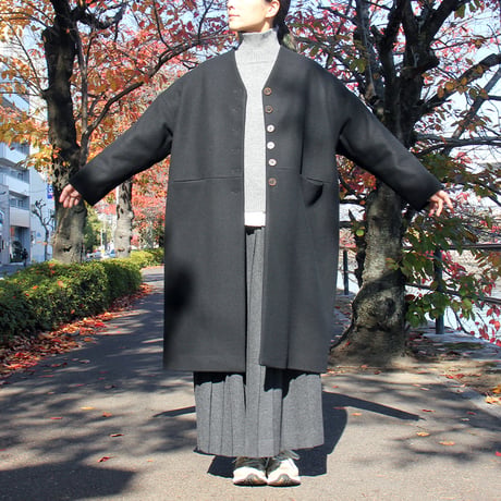 **再入荷** atelier naruse アトリエナルセ　melton wool cocoon coat　メルトンウールコクーンコート　#ブラック　【送料無料】
