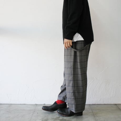 TRAVAIL MANUEL トラバイユマニュアル　ダークチェックサスペンダーラップパンツ　#グレー