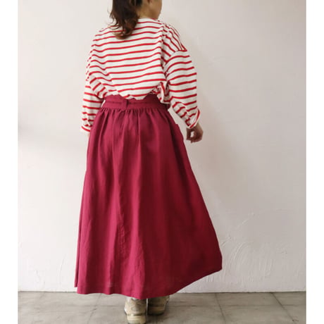 MAGALI マガリ　ベルガモリネン·ラップ風ギャザースカート　#ローズ、ネイビー