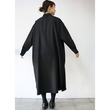 atelier naruse アトリエナルセ　wool saxony long shirt　ウールサキソニーロングシャツ　#グレイ、ブラック　【送料無料】