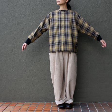 homspun ホームスパン　ウールタータン比翼トップス #ベージュｘサックス、チャコールｘレッド