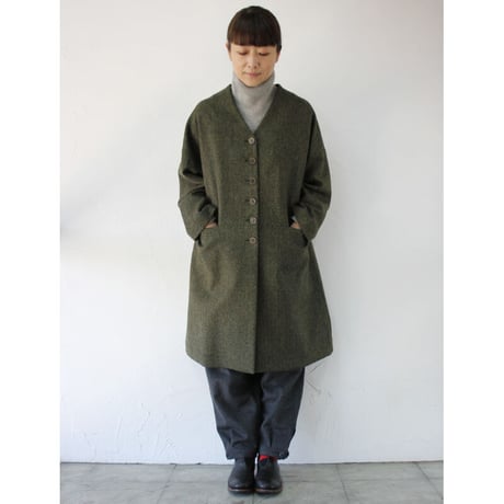 atelier naruse アトリエナルセ　MOON ENGLAND tweed cocoon coat  ツィードコクーンコート  #カーキグリーン　【送料無料】