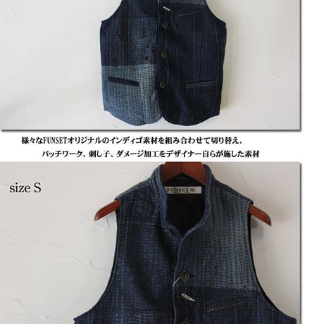 FUNSET OF ART ファンセットオブアート RANRU刺し子パッチワークシーマンベスト　♯インディゴ　【送料無料】