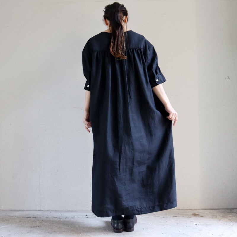homspun ホームスパン リネンバイオ半袖ワンピース ＃ネイビー