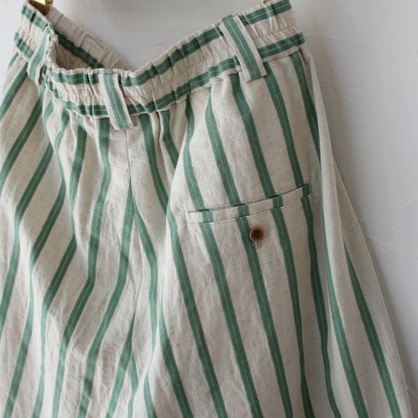 **再入荷** atelier naruse アトリエナルセ　コットンリネンストライプガウチョパンツ #グリーン、ブラック　【送料無料】