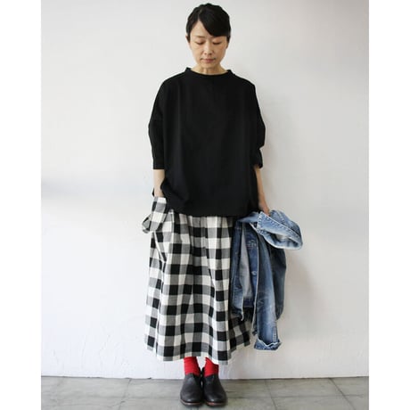 **再生産** sasanqua by trees サザンカバイツリース　ブロックチェックアシメレイヤーポケットスカート　#白ｘブラック