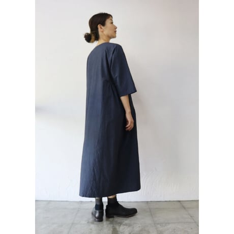 Linenya リネンヤ　スリットネックワンピース　#ライトグレー、ネイビー
